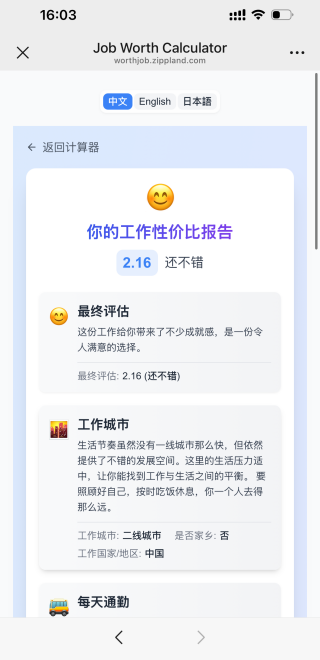 工作性价比计算器